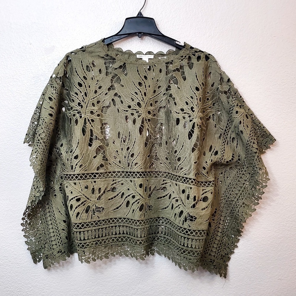 Cato ♡ Olive Green Crochet Lace‎ Poncho ♡ Plus Size M ♡ STUNNING!